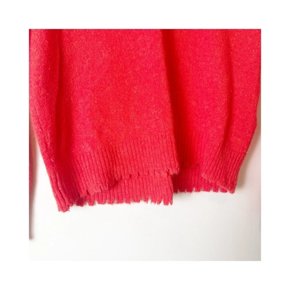 Lilla P 100% Cashmere V-neck Sweater Orange Distressed Hem XS